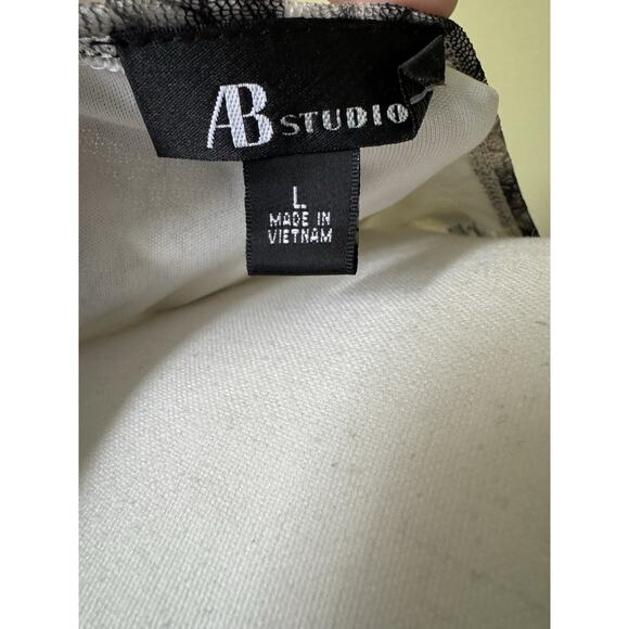 AB Studio Sheer Black Lace Ruched Top Size L Romantic Ruffle Mesh Overlay Goth - Picture 3 of 5